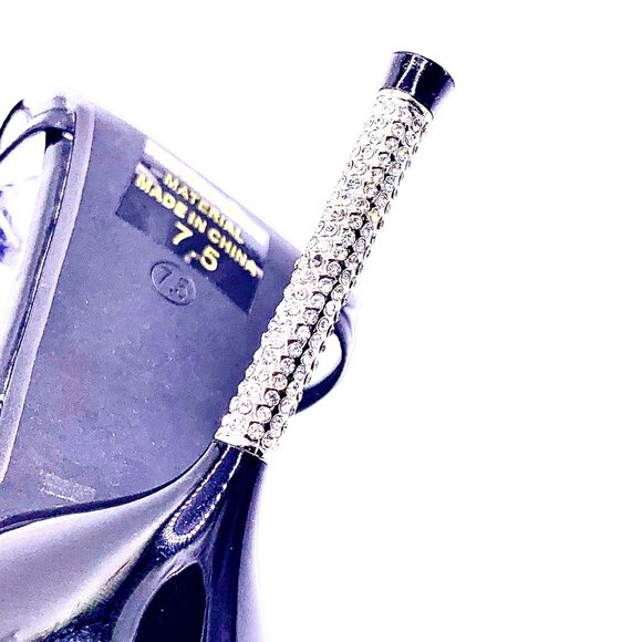 Black Rhinestone Stiletto Heels T- Strap Design Crystal Embellishments Size 7.5 - Picture 7 of 11
